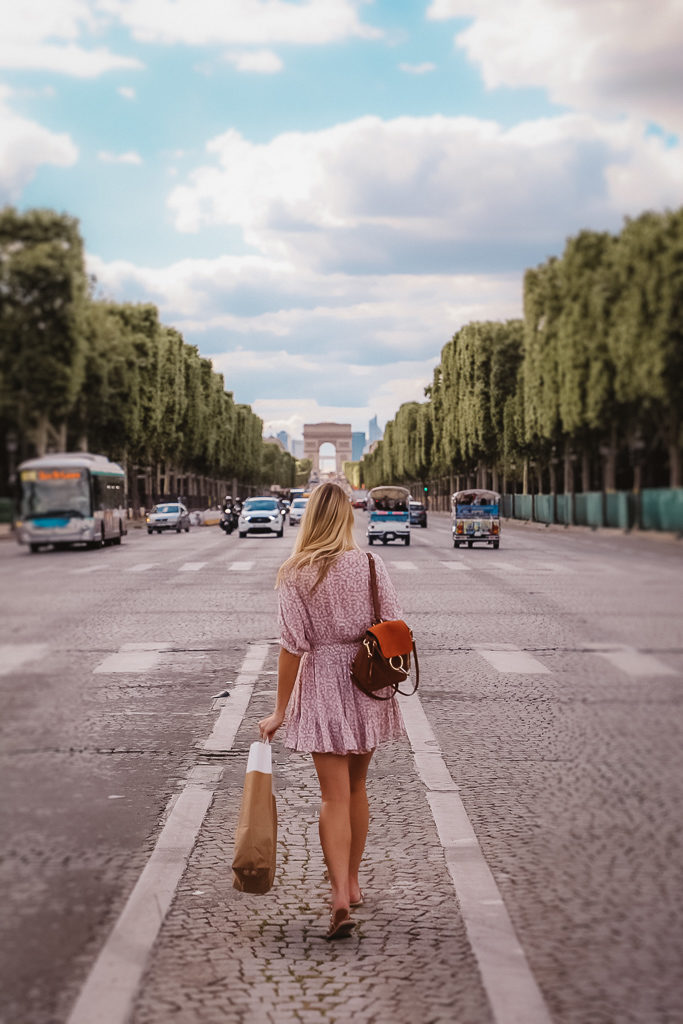 chloe faye mini backpack. paris, france. champs elysees. faithful the brand floral dress.