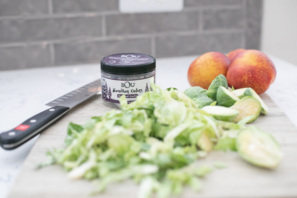 This simple, healthy & refreshingly unique summer shaved brussels sprouts & nectarine salad recipe is sure to wow at your next get together. Garlic marinated shaved brussels sprouts, grilled nectarines, crumbled goat cheese and toasted walnuts with a simple balsamic vinaigrette dressing.