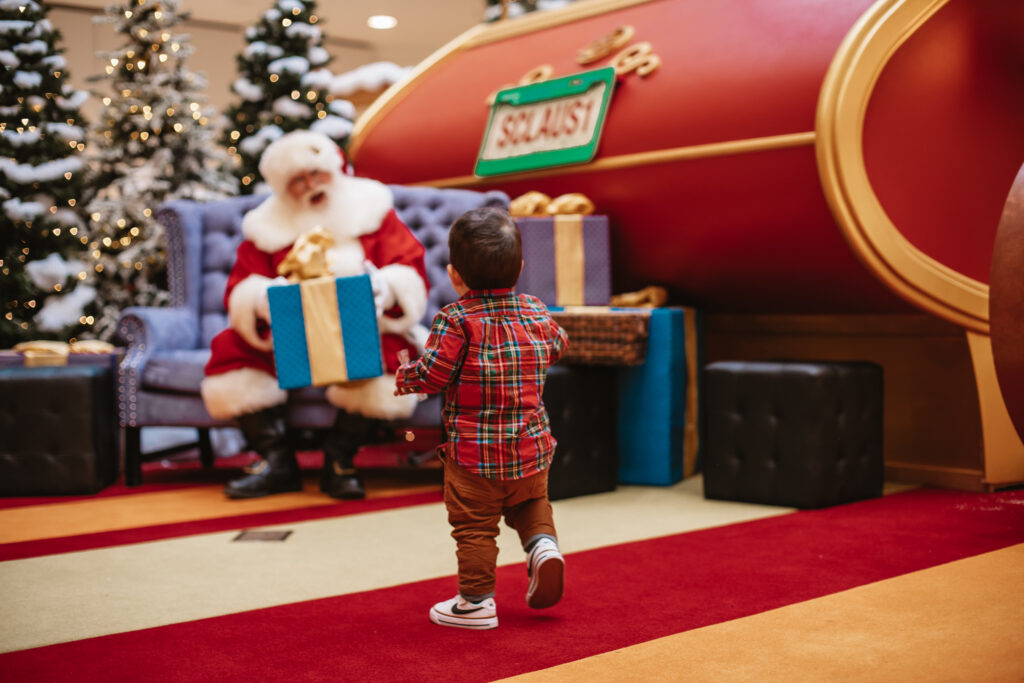 Visit Santa at The Mall at Short Hills. The best place to visit Santa in New Jersey. Santa's Flight Academy. Santa photos in NJ. Toddler boy Christmas outfit for Santa photos.