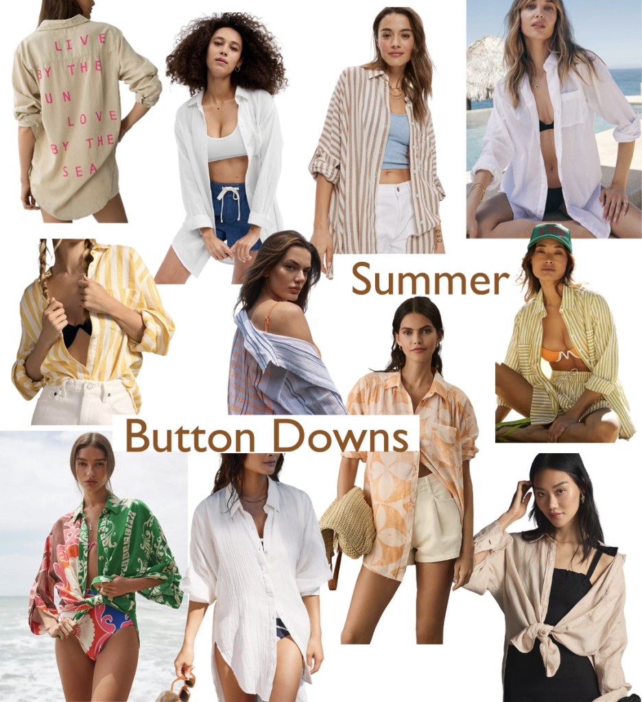 Lightweight Summer Button Down Swim Cover Ups. Pool cover ups. Summer layers. Vacation packing ideas.